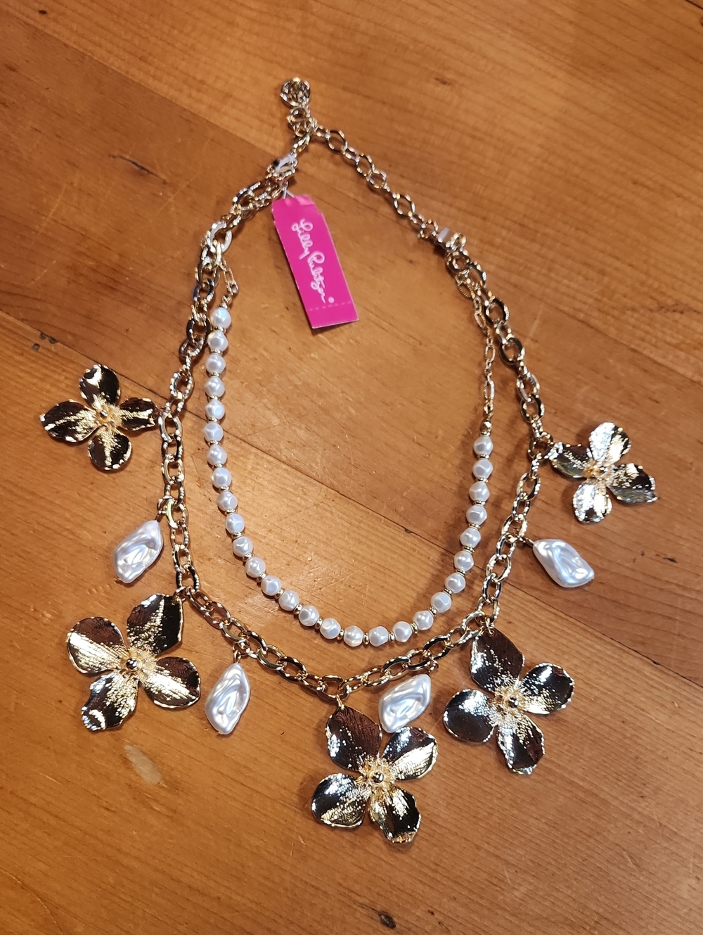 Lilly Pulitzer Gold Floral Pearl Double-Layer Necklace